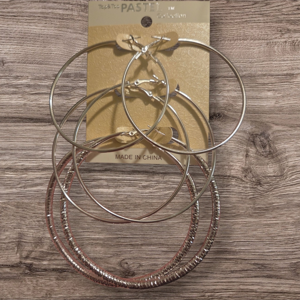 Pastels Clothing Silver Tone  Hoop Earring Set